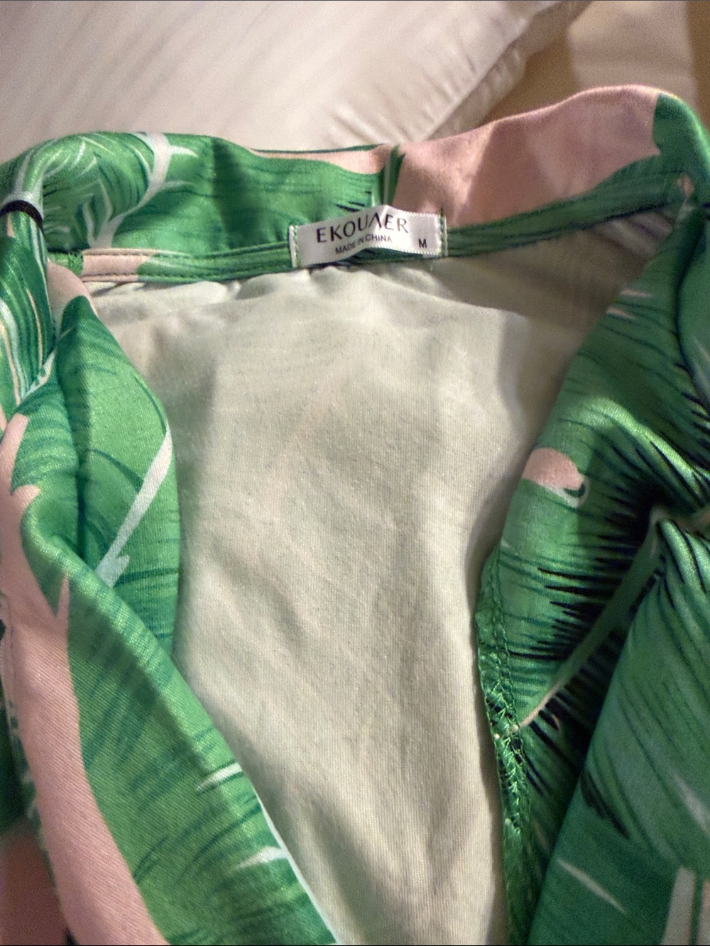 Ekouaer Green & Pink Tropical Pajama Top and bottoms